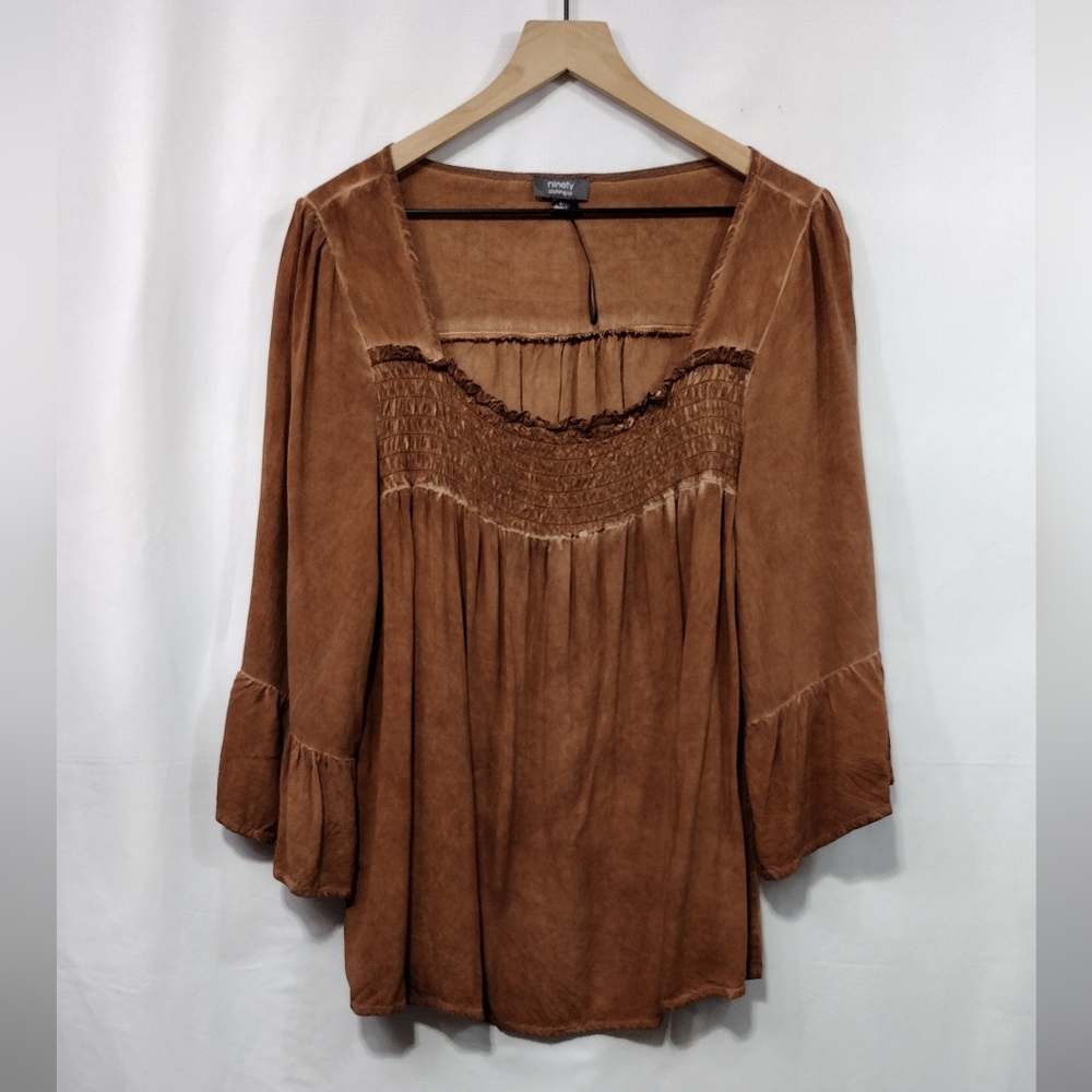 NWOT Ninety Clothing Co Rusty Brown Boho Shirt Women's L Grunge Witchy Casual